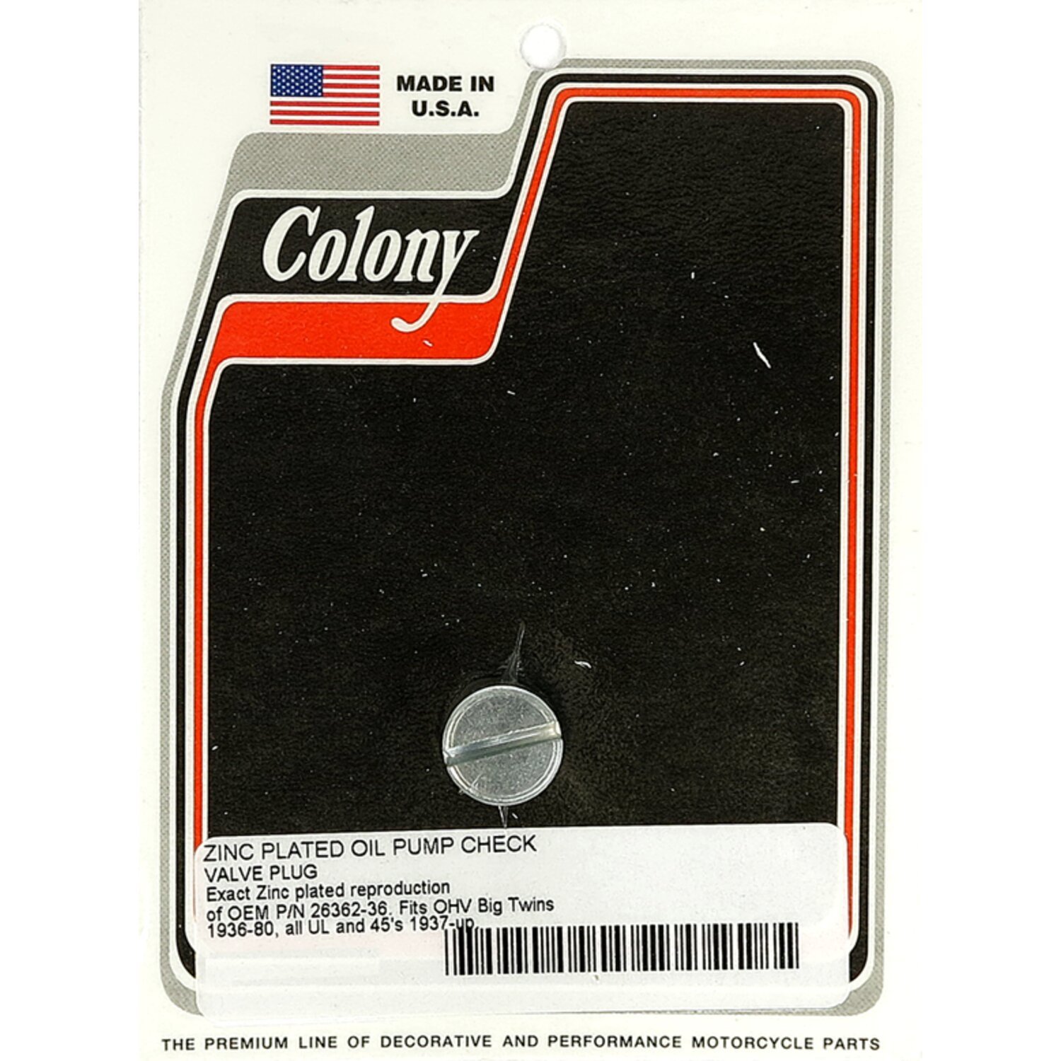 Colony plug, oil pump check valve