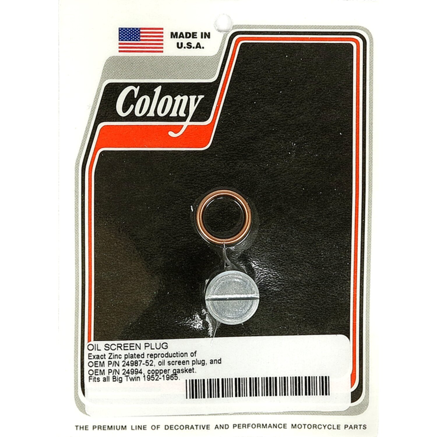 Colony, OEM style slotted plug oil screen crankcase. Zinc, Silver, Polished
