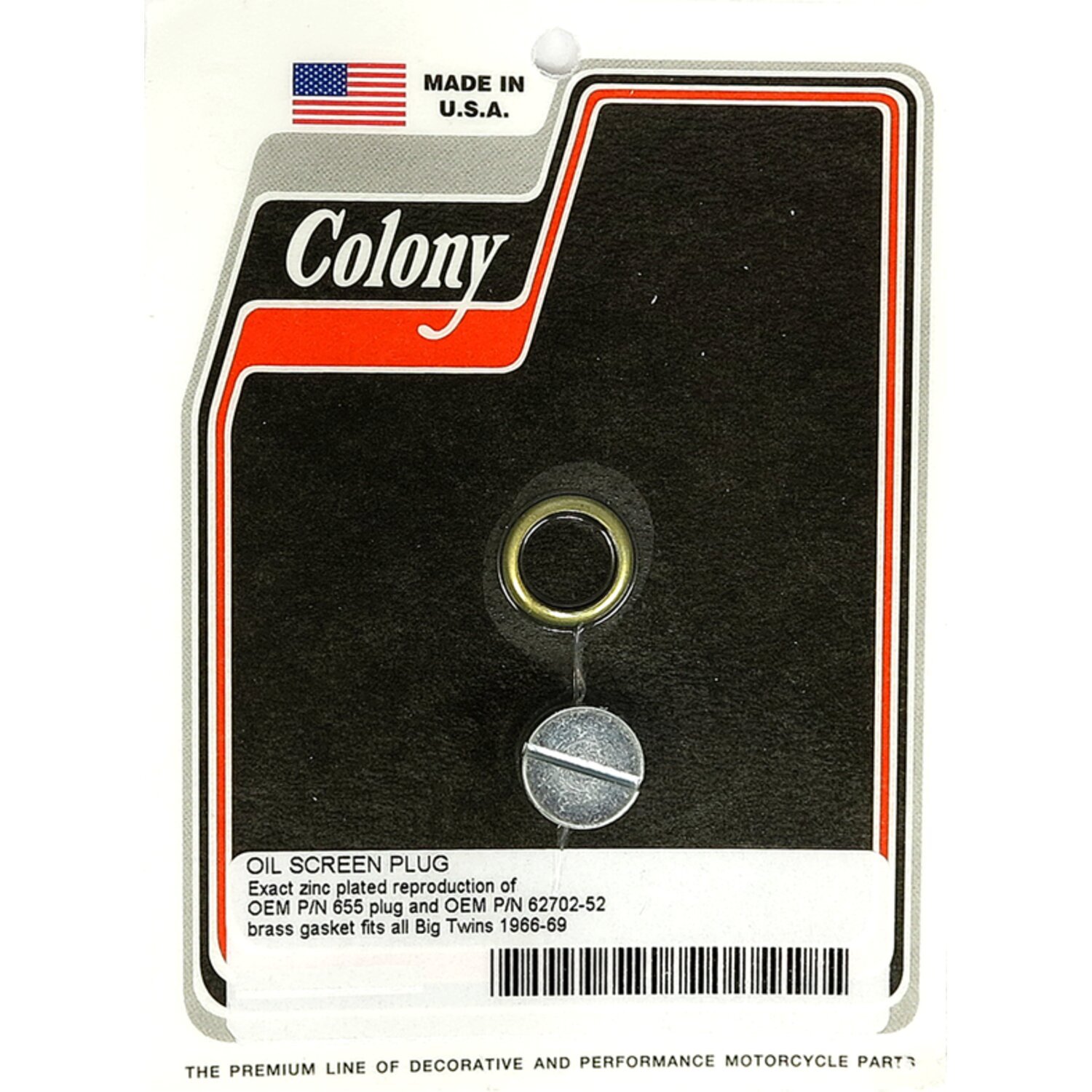 Colony, OEM style slotted plug oil screen crankcase. Zinc, Unpainted, Raw