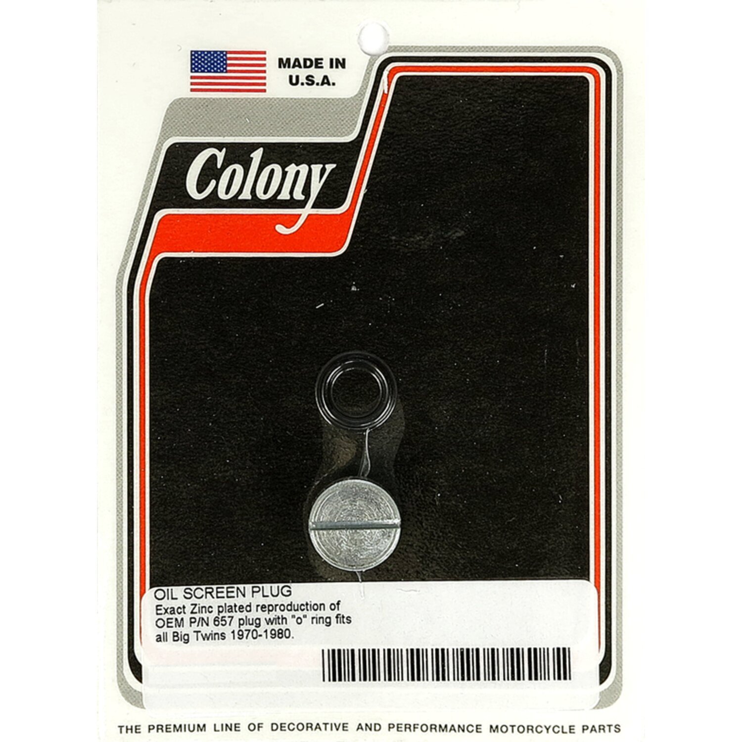 Colony plug, oil screen crankcase