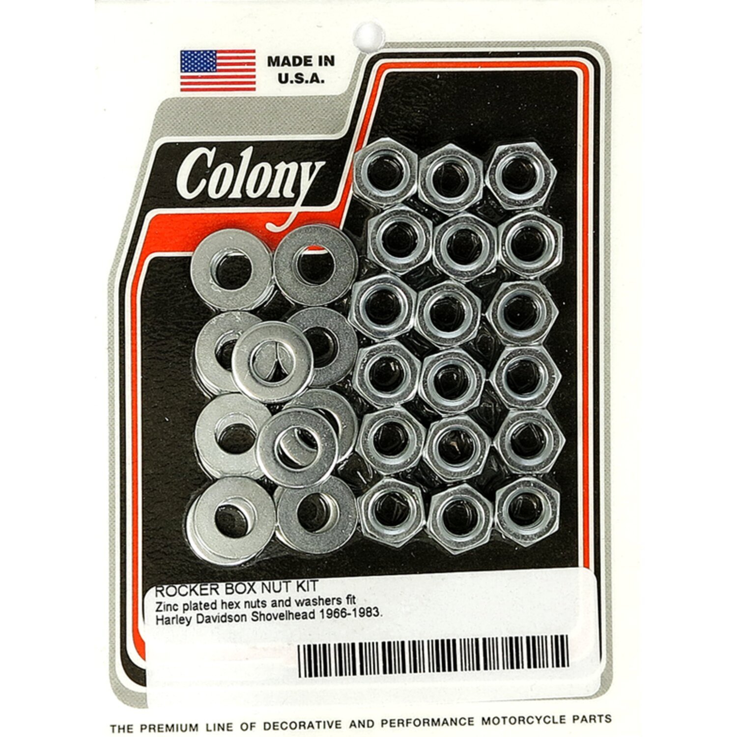 Colony, Shovel rocker box top nut kit. Zinc, OEM style, Silver
