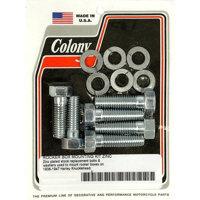 Zinc plated. OEM style reproduction. Hex bolts, machined from a solid steel bar, like the original. Complete with lock washers. Repl. 071 (2) upper bolt and 073 (2) lower bolt and 0261 (6) spring washers.