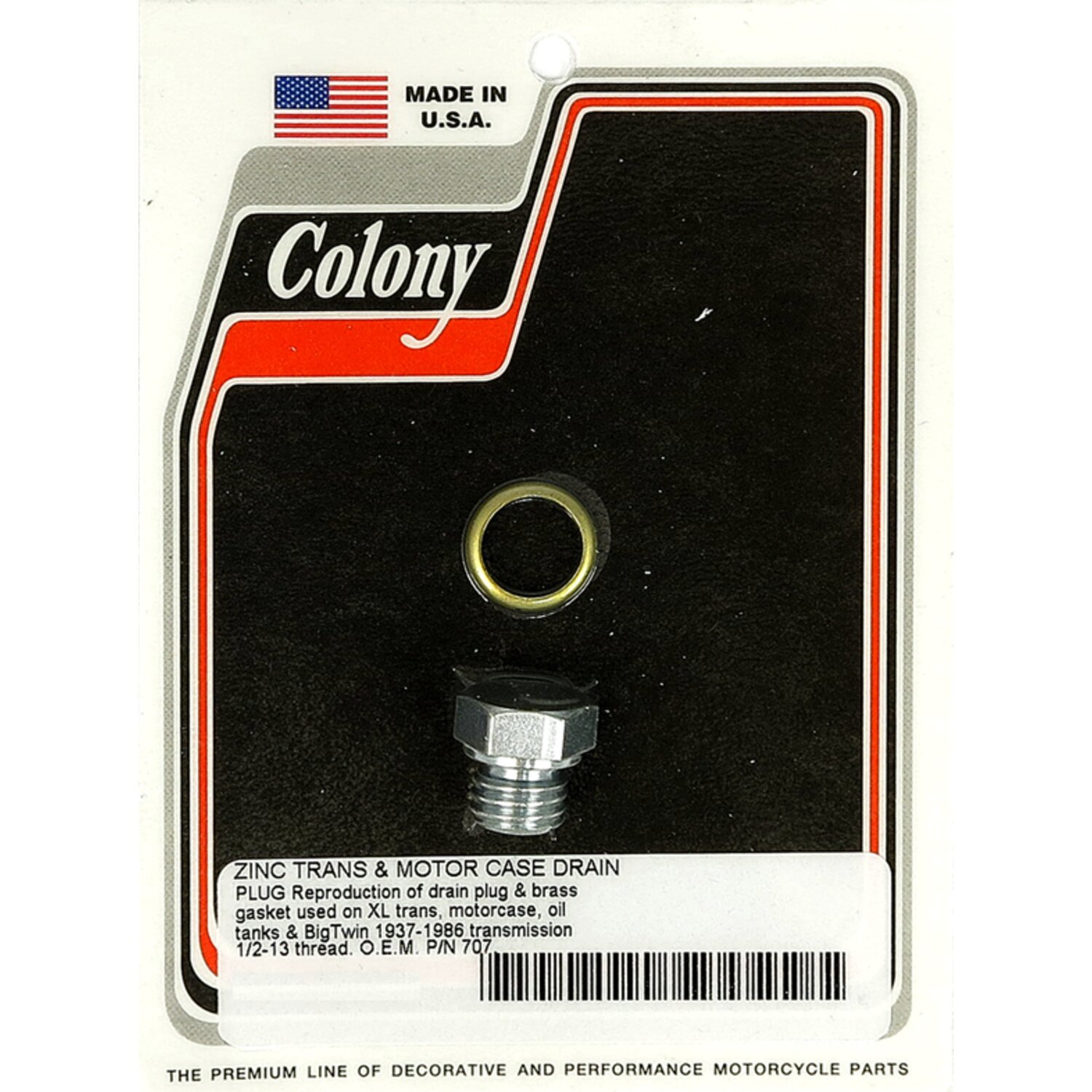 Colony, oil drain plug. 1/2-13. Hex head, Raw