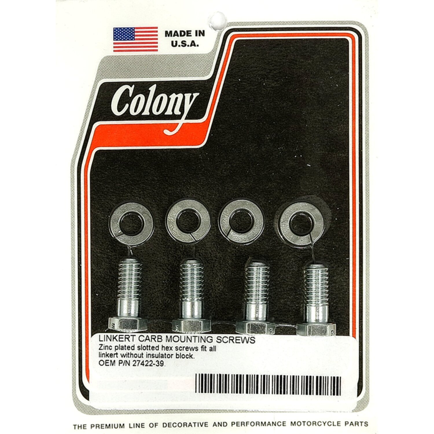 Colony, mount bolt Linkert carburetor. Standard length, Satin