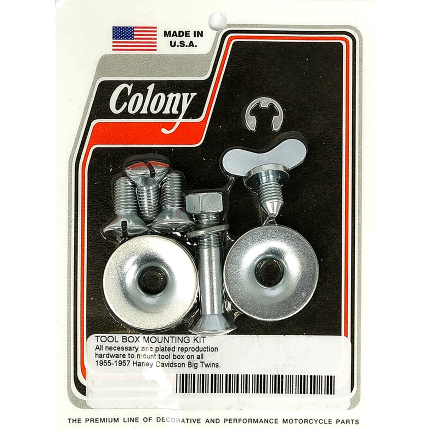 Colony, 55-57 tool box mount kit. Zinc