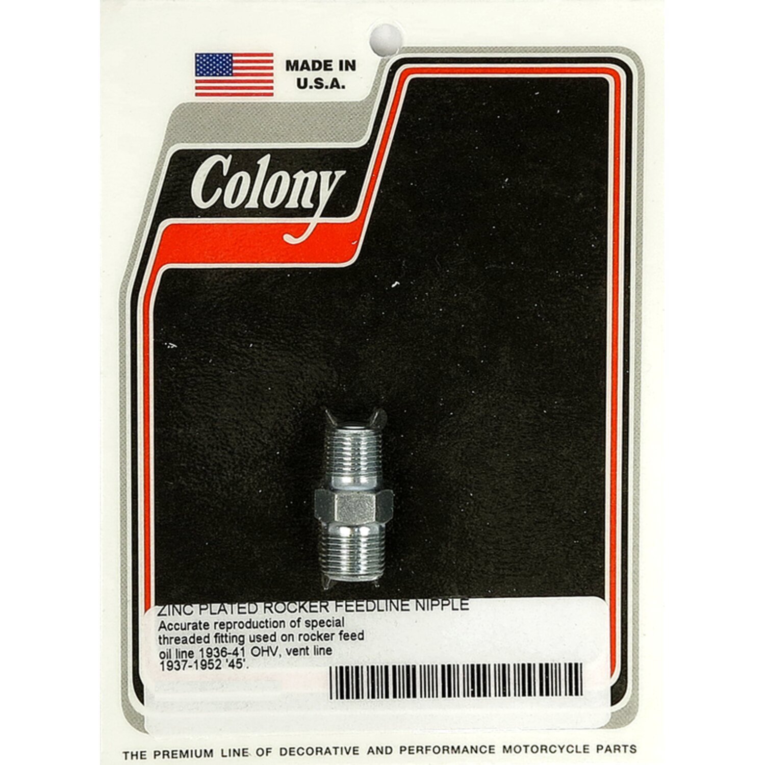 Colony, Knuckle rocker box oil feed fitting. Zinc