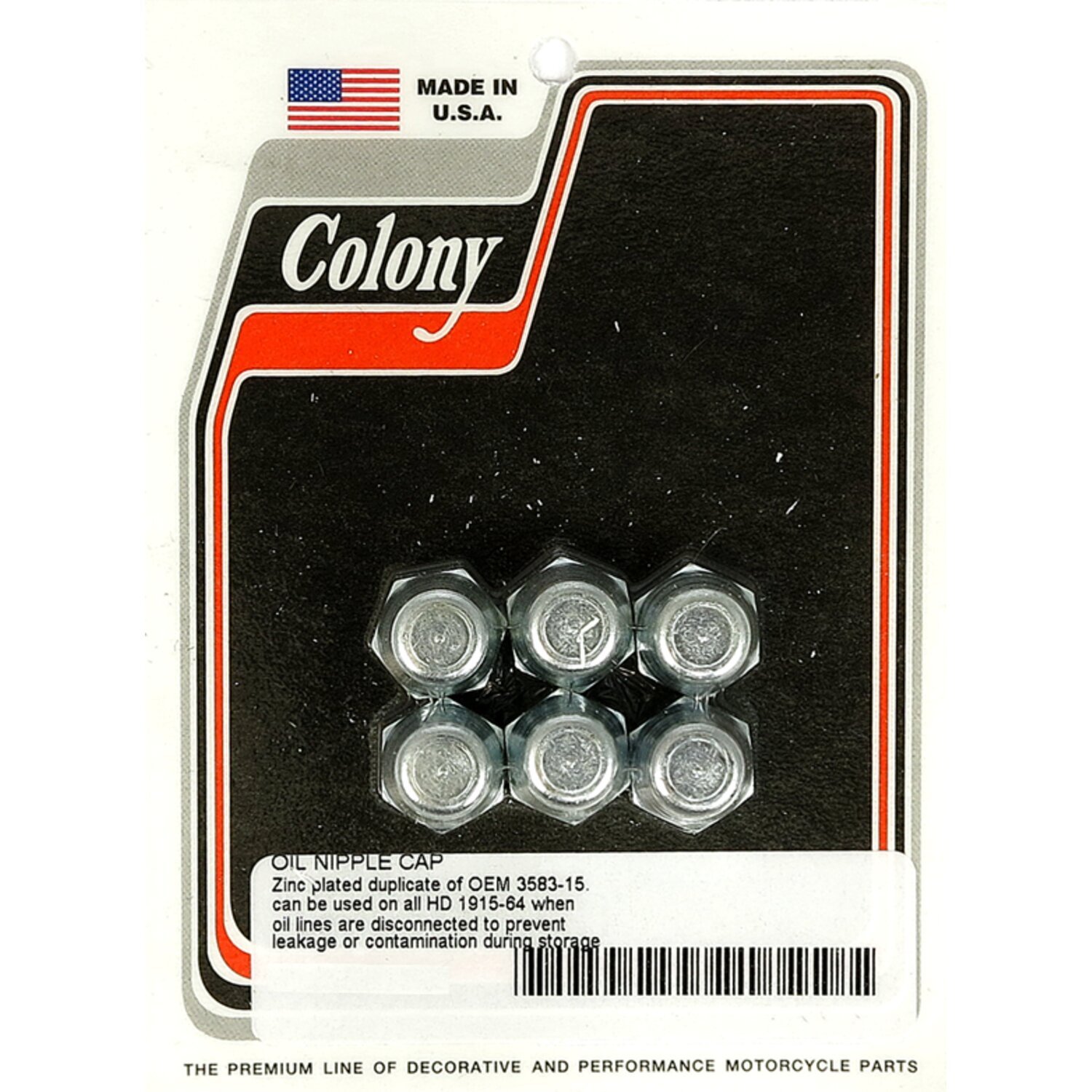 Colony, oil line nipple cap set. Zinc, Polished
