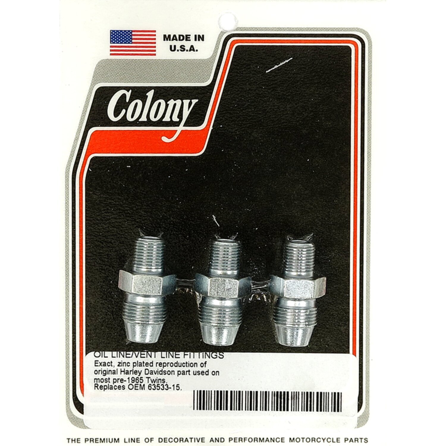 Colony, oil line fitting set. Zinc