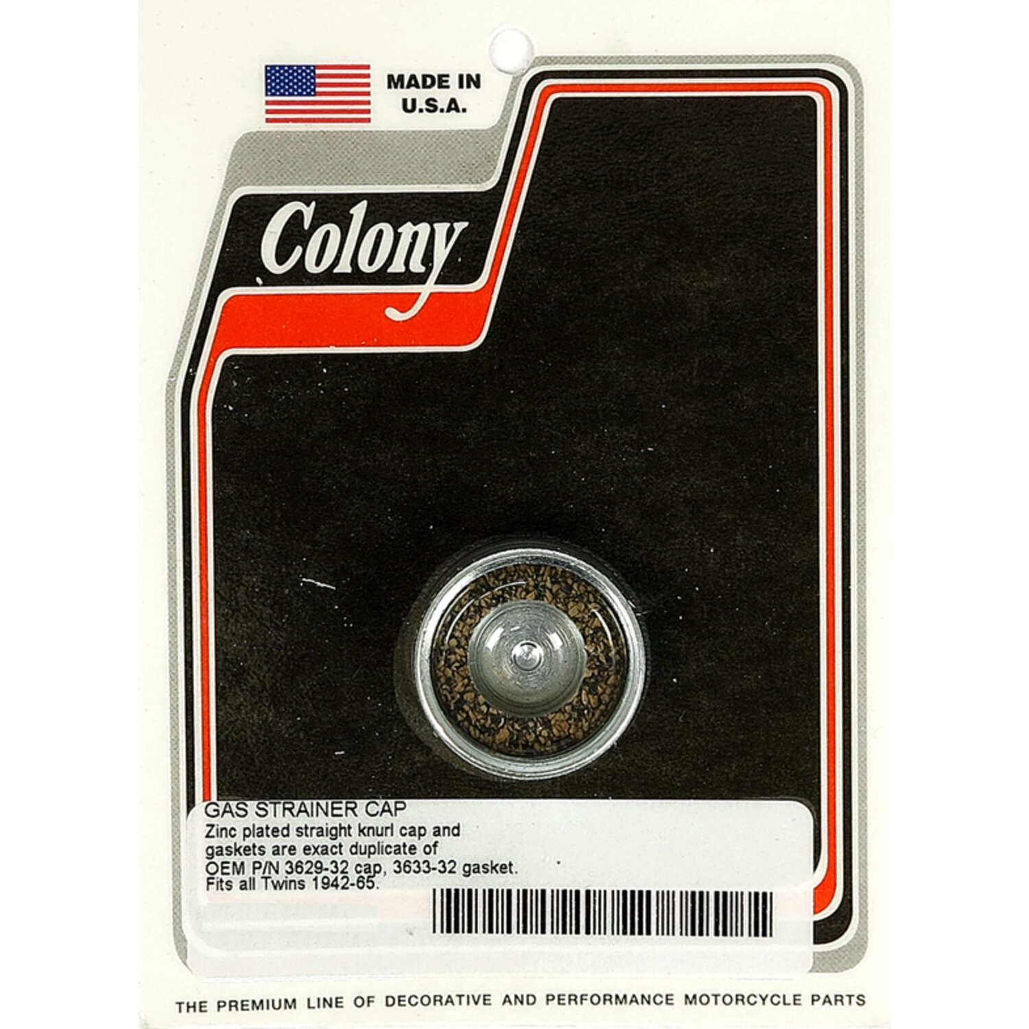 Colony, gas strainer cap. 42-65 style. Zinc