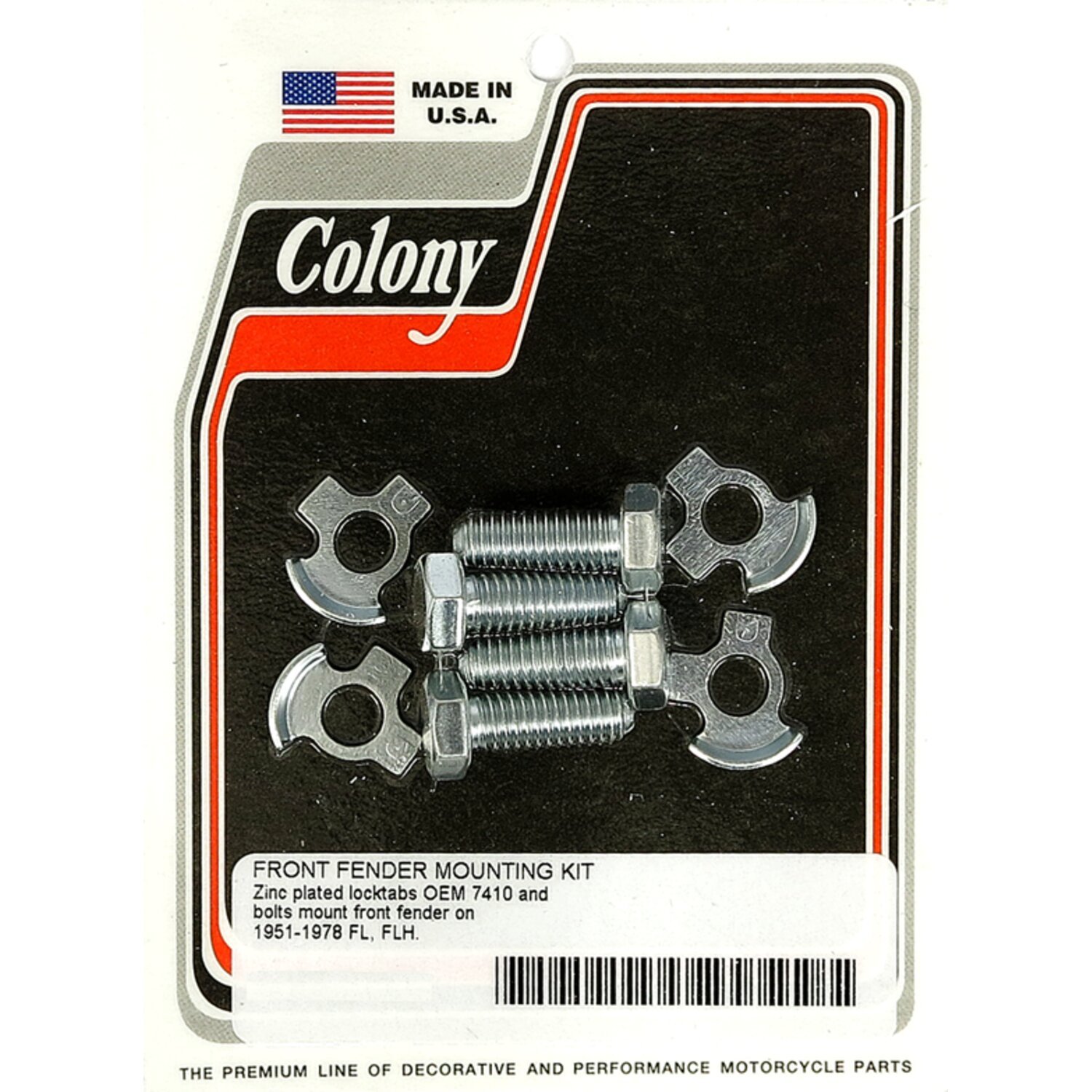 Colony, front fender mount kit. Zinc, Polished