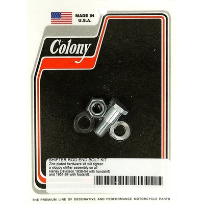 Used to install the shifter rod to the bottom of the hand (tank) or foot shifter lever. 
OEM replacement reference 2225-36 shifter rod end bolt, 0214 spacer, 0259 washer, 0117 shifter connecting link nut. 