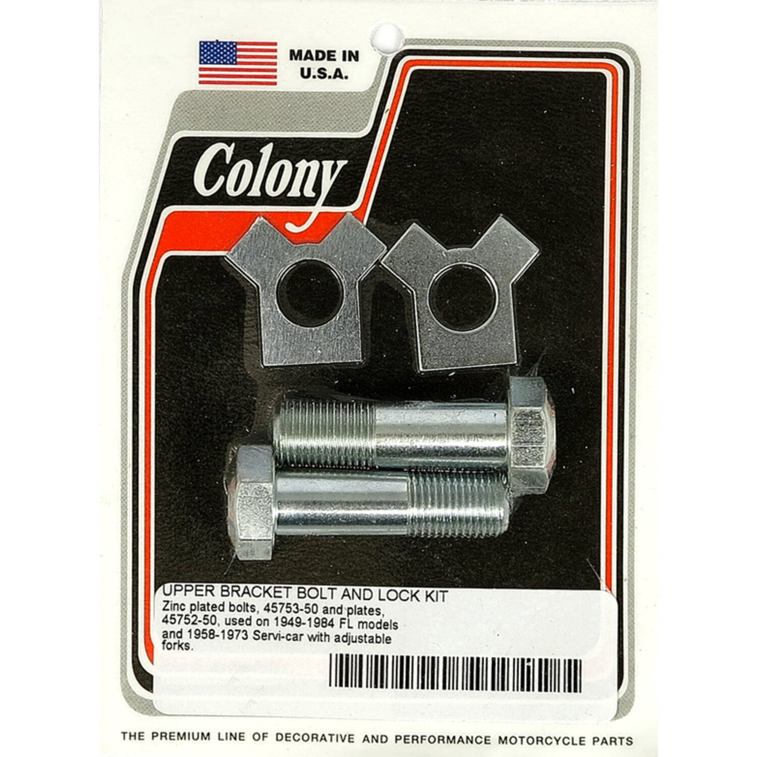 Colony, FL adjustable upper bracket bolt & lock plate kit, Zinc