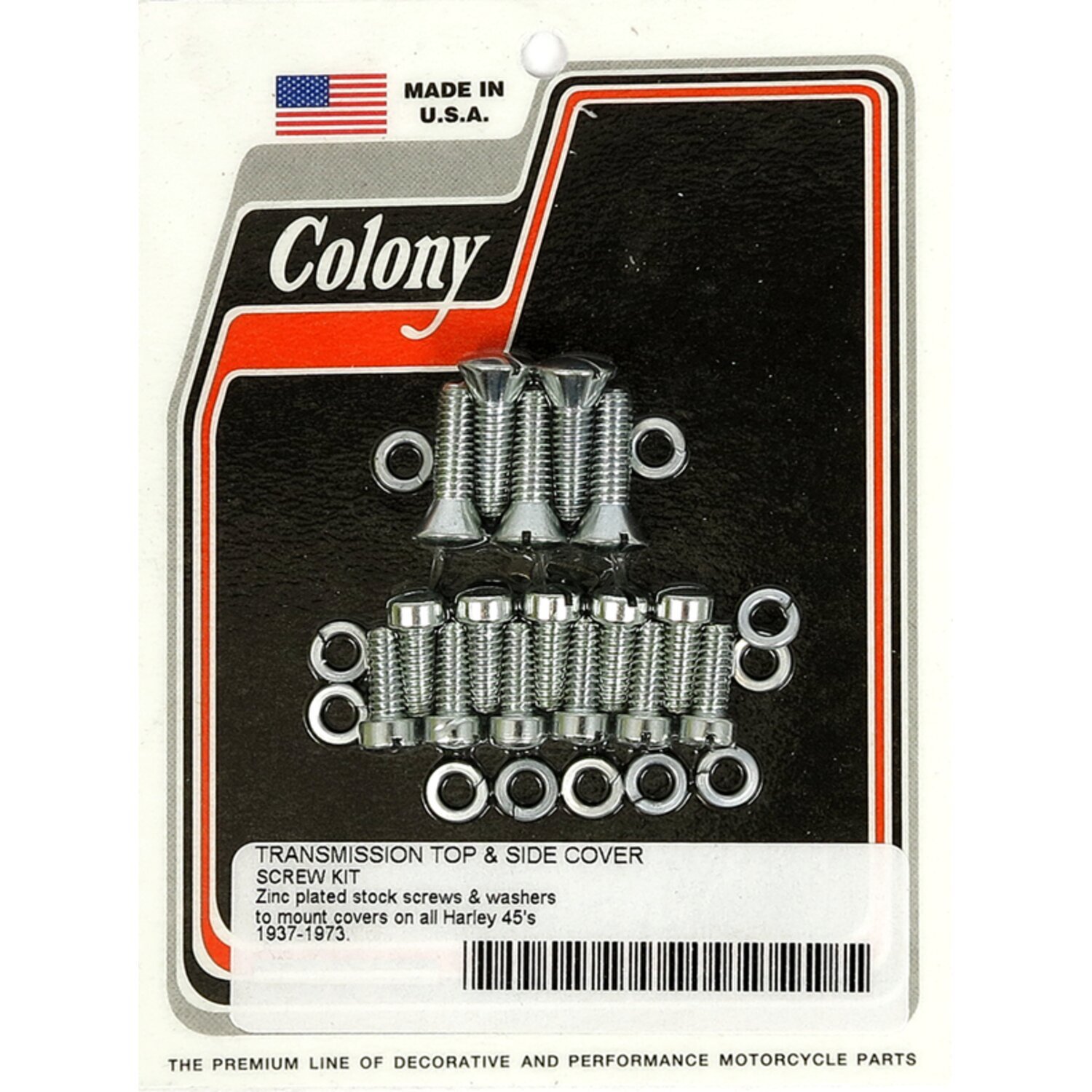 Colony, transmission top & side cover screw kit. Zinc, Satin