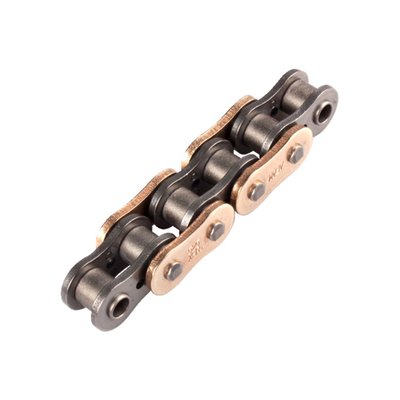 Hyper Enhanced quality AFAM chain with Xs Ring. Featuring new steel alloys for weight optimisation and increased resistance, gold colored plates, best suited to hyper sporting use and long life street use.