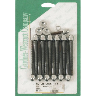 Mounts crankcase halves together. Kits come complete with washers, studs and nuts where applicable. Chome plated.