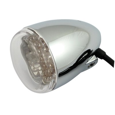 - Clear LEDs that emit red light 
- Clear lens 
- Chrome housing