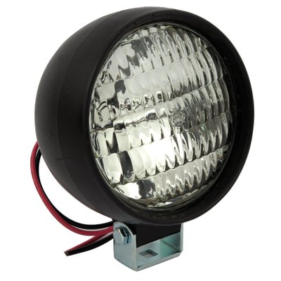 35W halogen General Electric sealed beam unit.  
With rubber housing for heavy duty applications. 
Dimensions approx. 4-3/4" (12cm) x 5-13/16" (13.2cm) x 3" (7.6cm).