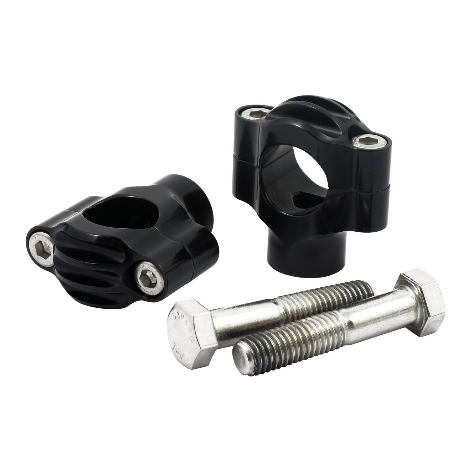 Rough Crafts, finned risers for 1" handlebars, Black, Anodized