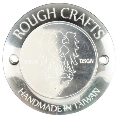 Polished, with engraving.
Rough Crafts is a well known Taiwanese builder and designer of exotic custom bikes. Parts are exclusively made small scale high quality in-house productions, as used on Rough Crafts bikes. This timer cover / ignition cover reflect another Taiwan that many of us never knew existed... the land of the individual and free!