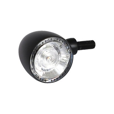 With yellow light ring (position light/running light). 
Approved for front & rear use. 
Classic bullet design LED turn signal equipped with homogenous projection technology. 
Includes LED position light / running light. 
Once the turn signal is activated the position lights support the turn signal function by flashing in sync. 
After the turn signal has been turned off the position light will resume its function. 
M8 x 20 threaded. 
Housing diameter 39mm. 
ECE approved for motorcycles (50R 11).