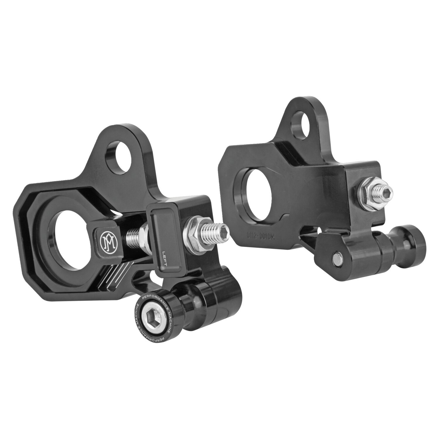 Performance Machine, Axle adjuster kit. Black anodized, Polished
