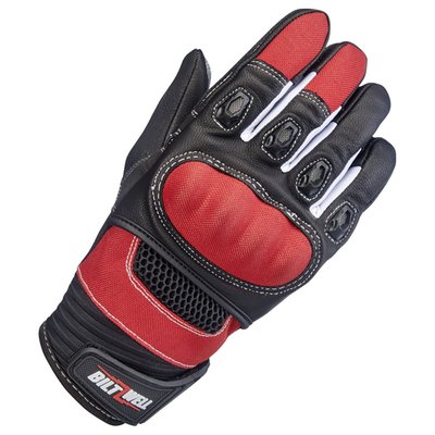 Like other leather/textile hybrids on the sport bike grid, the Biltwell Bridgeport glove features rugged construction and a racy silhouette. Supple goatskin leather, three-ply vented polyester, ballistic nylon, and CE-certified impact- and friction-zone reinforcement makes our most advanced three-season riding glove ready for business. 
- Supple goatskin leather palm, fingertips, thumb, and friction panels. 
- Flexible thermoplastic rubber wrist tab with molded impact protection. 
- Anatomically-shaped synthetic suede palm panel with Lycra flex zone. 
- Comfortable two-way stretch laminated neoprene wrist panel. 
- Ballistic nylon finger, hand, and knuckle guard panels. 
- Conductive stitching in fingers and thumb lets you operate smart screens. 
- Lycra expansion panels in finger joints for added dexterity. 
- Padded high-impact plastic knuckle guard with three-ply vented panel. 
- Silicone traction logo on palm. 
- Molded plastic finger vents. 
- CE certified for recreational highway and off-road riding.