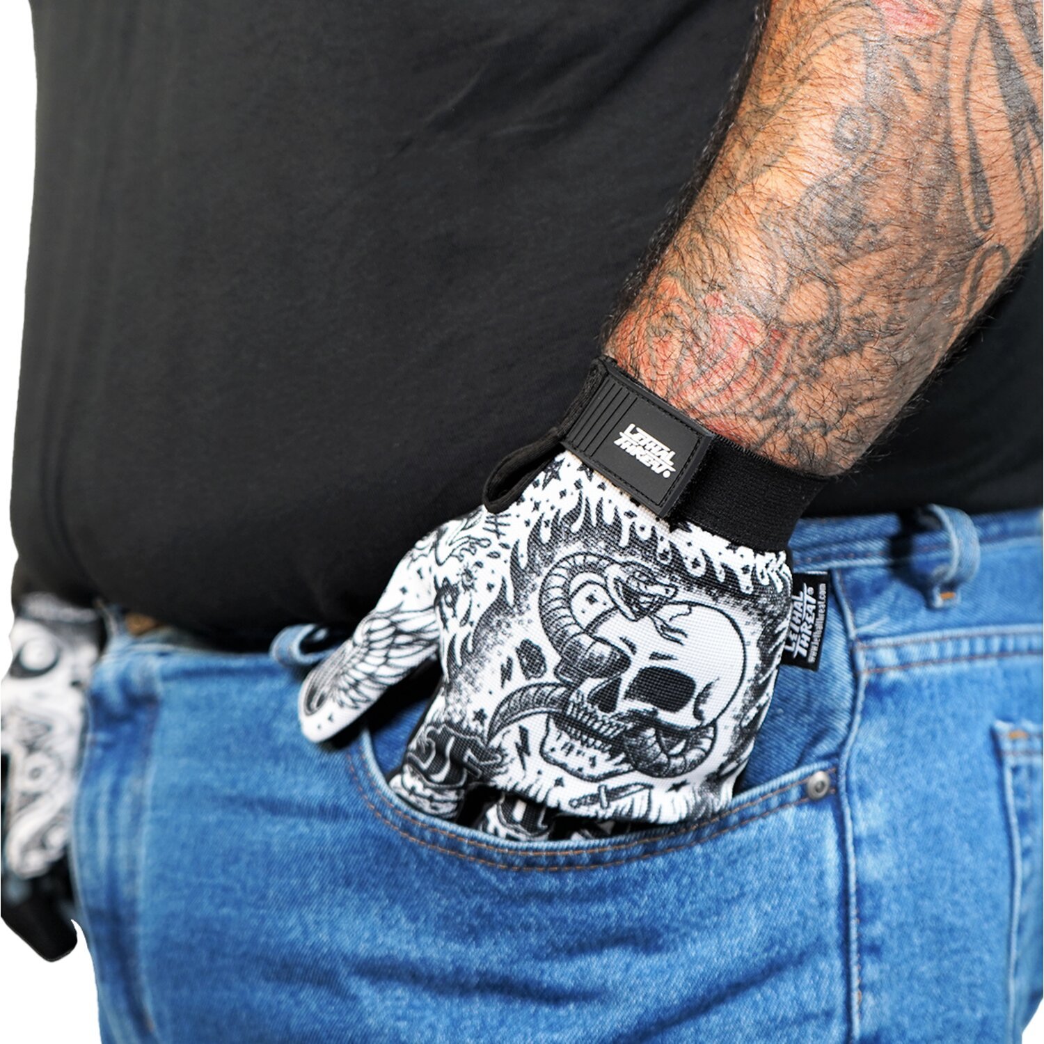 Lethal Threat Tattoo gloves black white, 2XL