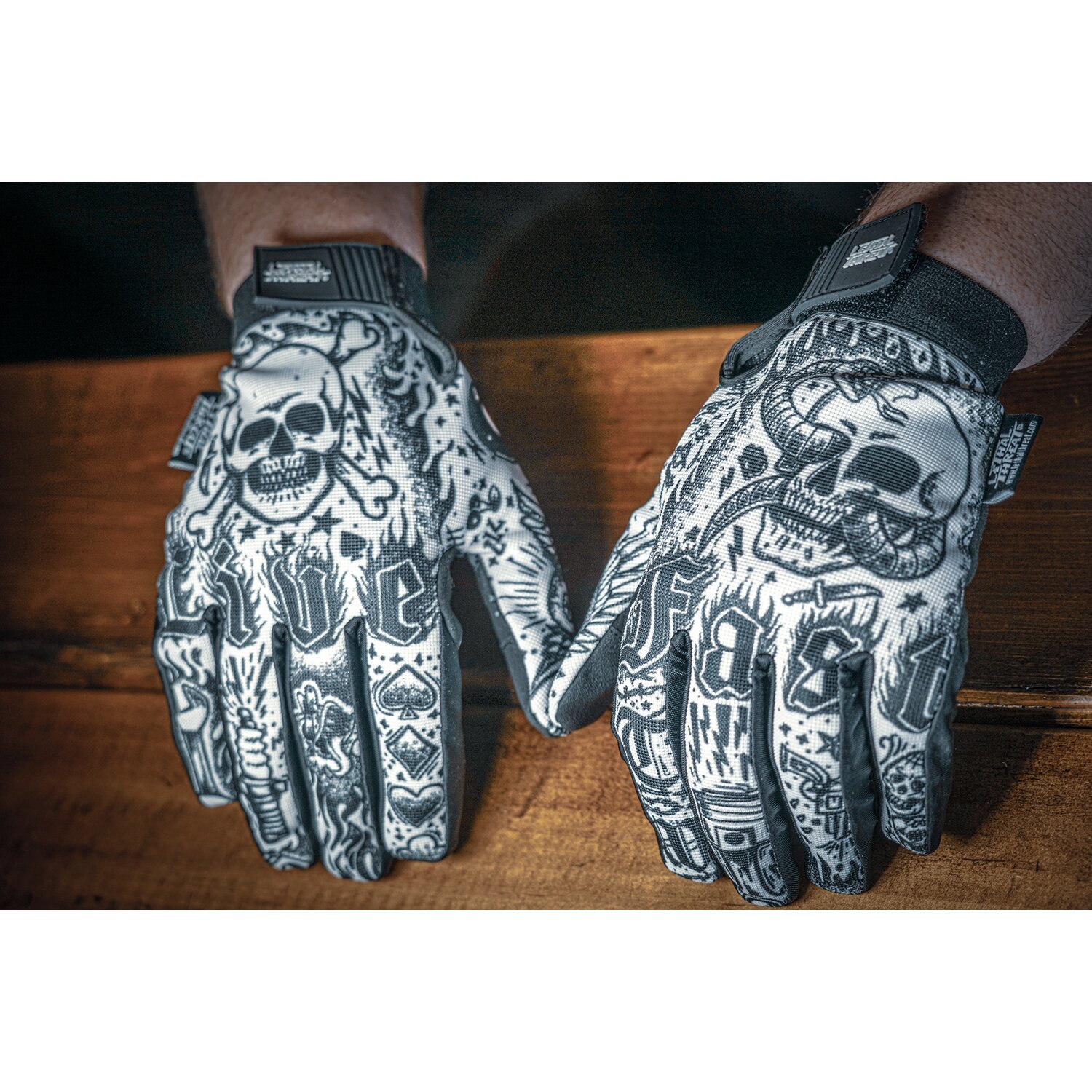 Lethal Threat Tattoo gloves black white, 2XL