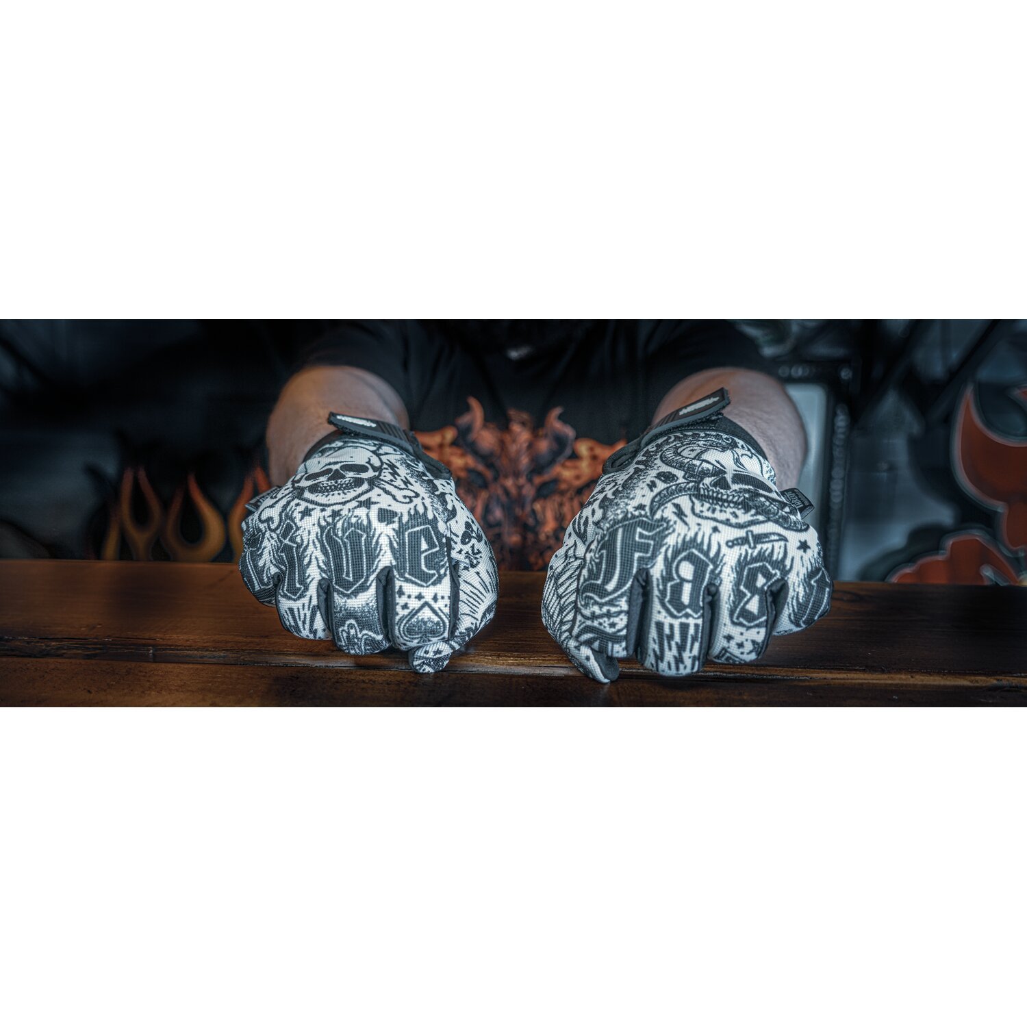 Lethal Threat Tattoo gloves black white, 2XL