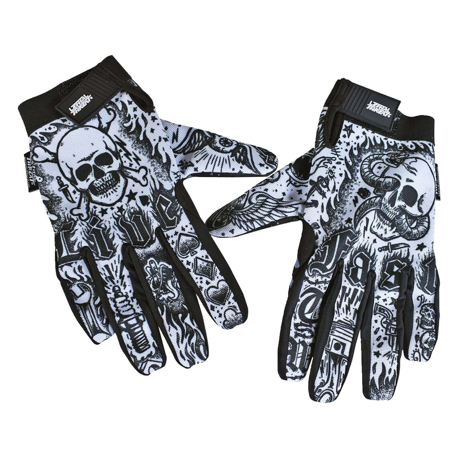 Lethal Threat Tattoo gloves black white, 2XL