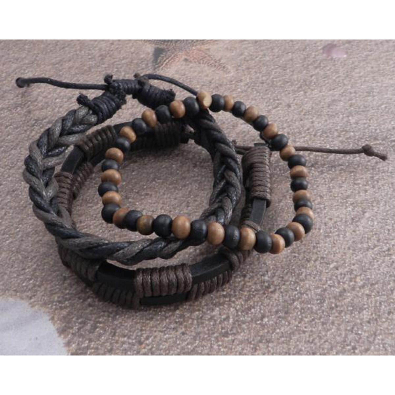 Amigaz Rope Sliders & Wood Bead bracelet brown