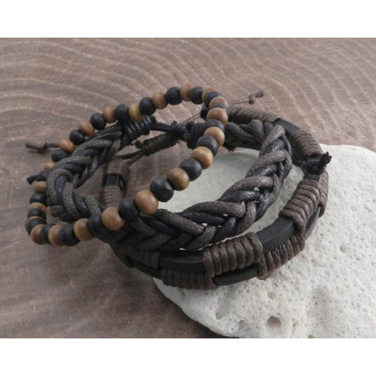 Amigaz Rope Sliders & Wood Bead bracelet brown