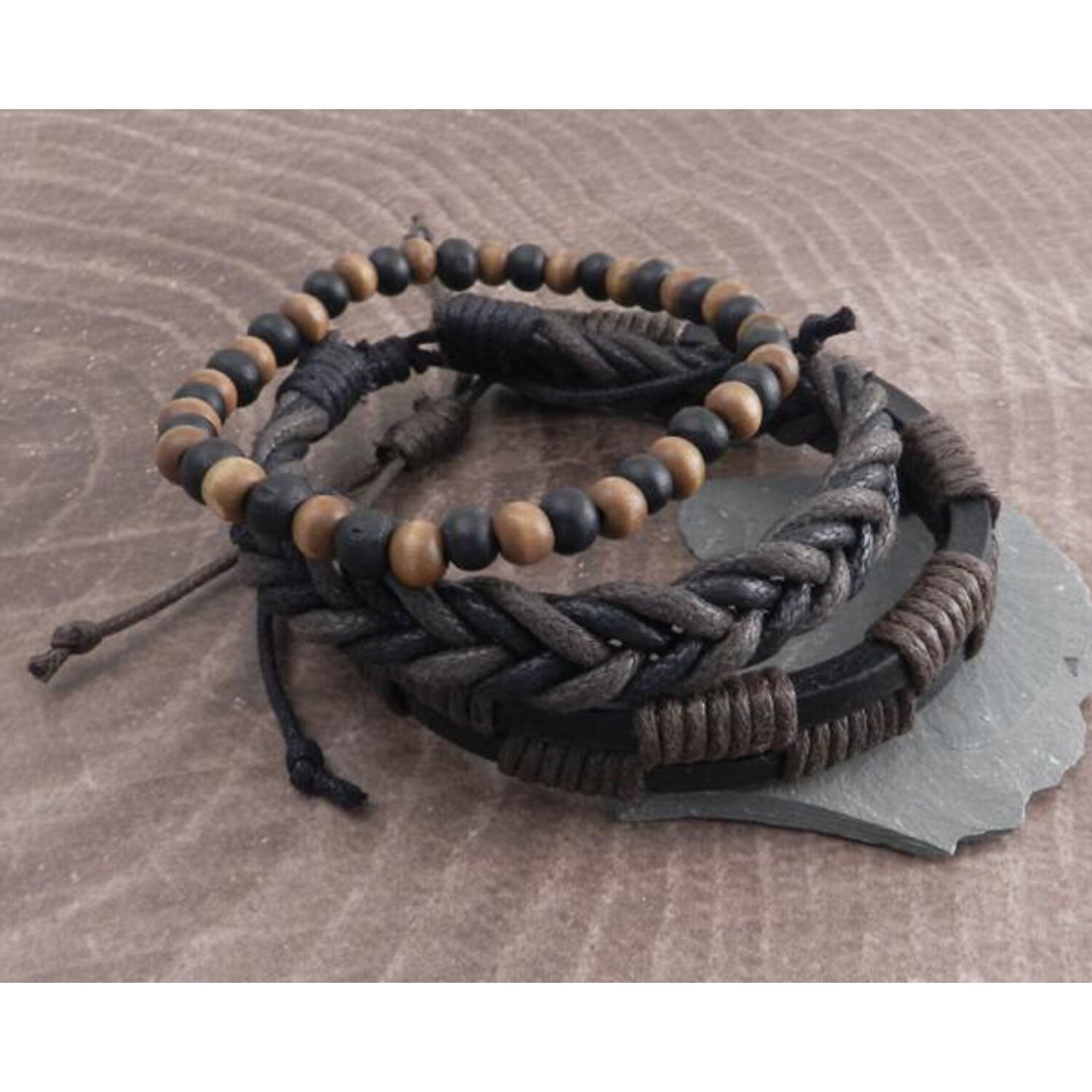 Amigaz Rope Sliders & Wood Bead bracelet brown