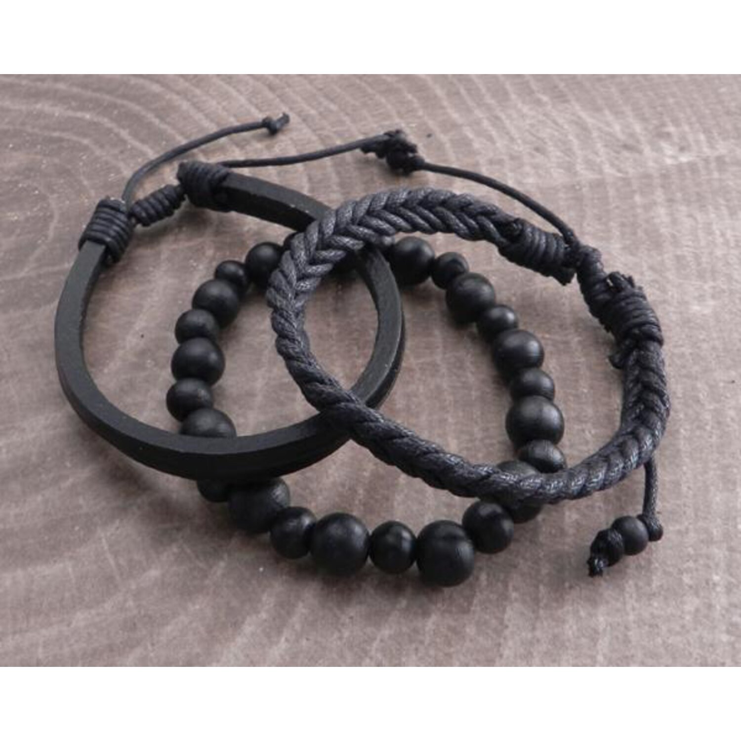 Amigaz Rope Sliders & Wood Bead bracelet black