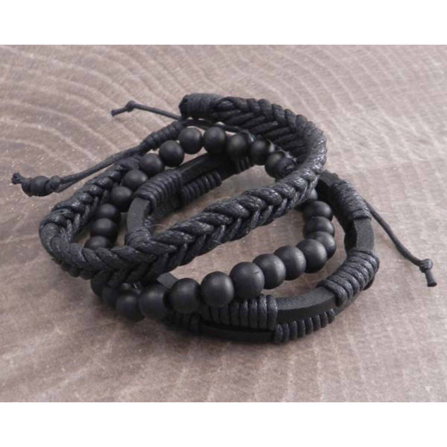 Amigaz Rope Sliders & Wood Bead bracelet black