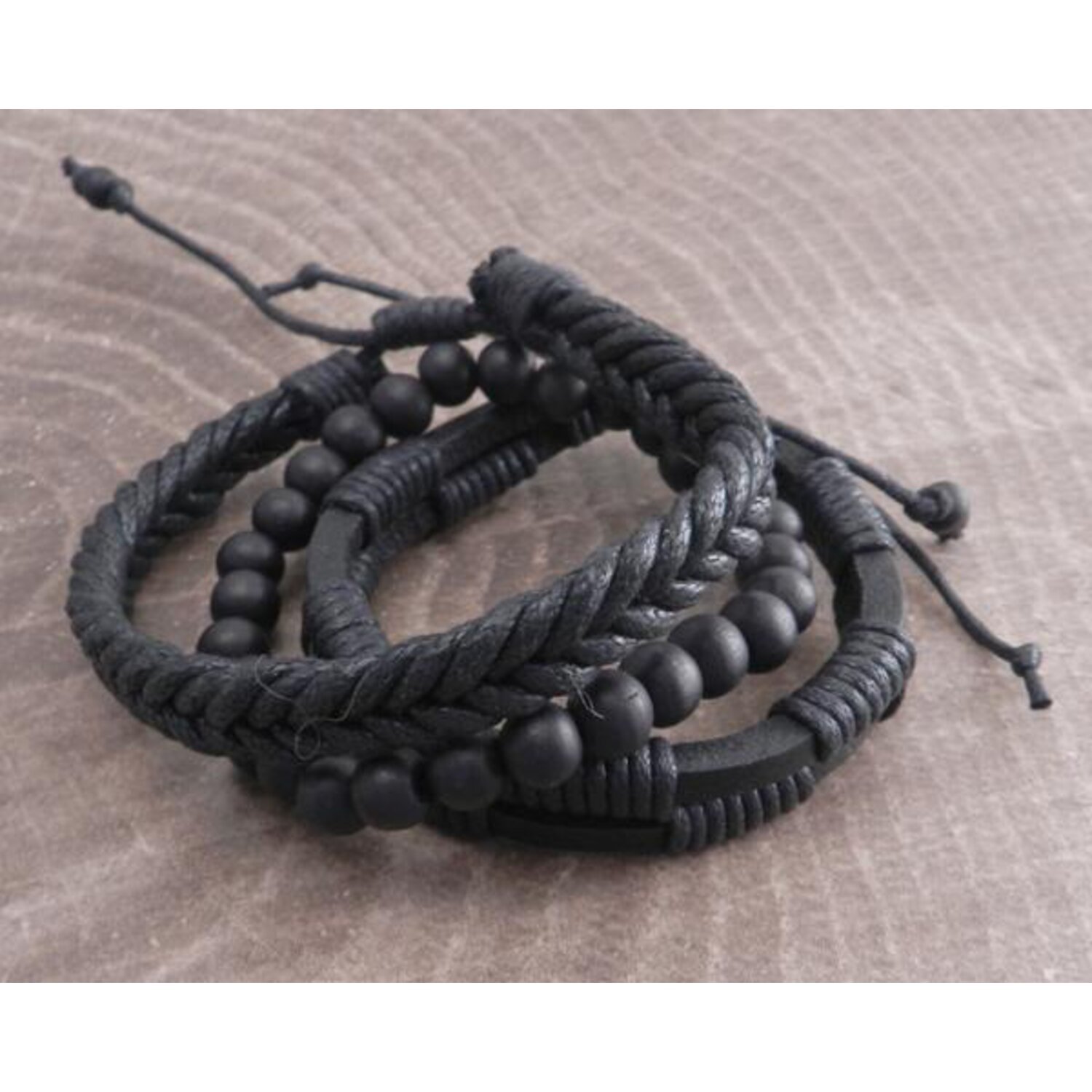 Amigaz Rope Sliders & Wood Bead bracelet black