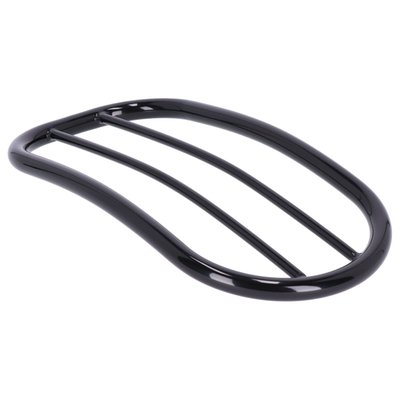 Gloss black powder coated steel solo rack. Approximately 8mm thick. Maximum load capacity 5kg. Dimensions approx.: 34cm long x 18cm wide. Complete with all parts required for assembly, including brackets. 
Note: Not compatible with a passenger seat.