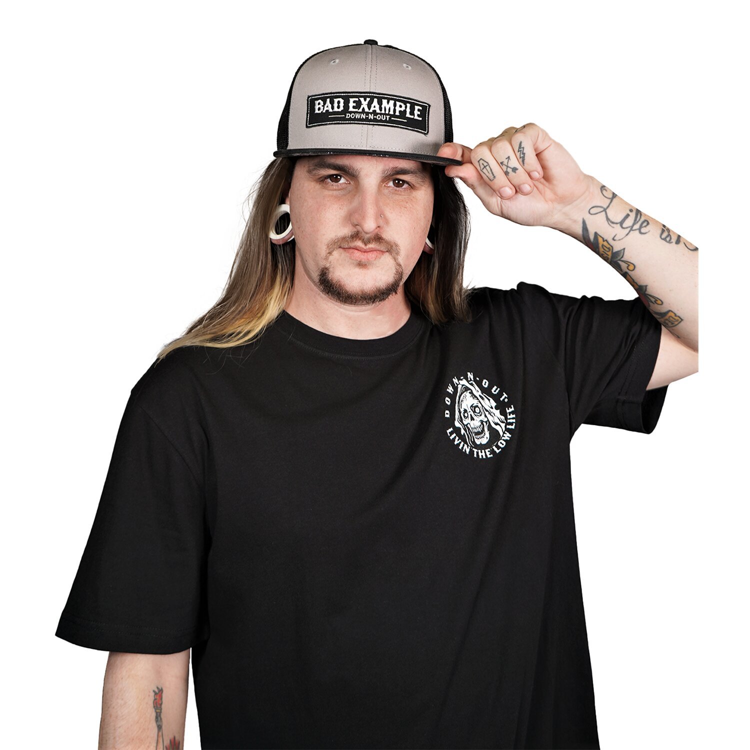 Down-n-Out Bad Example snapback cap, grey, black