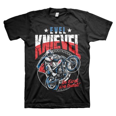 Evel Knievel! Who doesn't know him or heard about him. This is man is a legend! He was best known for his long-distance motorcycle jumps: his 50-meter jump over Caesar's Fountain in Las Vegas on December 31, 1967, made him famous, though his fall caused a month-long coma. But now you can wear T-shirts, sweatshirts and hoodies with a print of the great legend. Made of 100% cotton and with a normal fit. Or choose one of the trucker caps and of course you can have your morning coffee wit Evel Knievel if you want. And last but not least you can put the Evil Knievel stickers almost everywhere. The choice is up to you! 