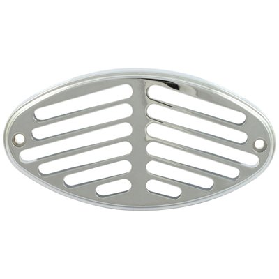 Chrome plated steel taillight grill for regular cateye style taillights.