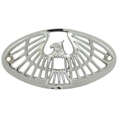 Chrome plated steel taillight grill for regular cateye style taillights.
