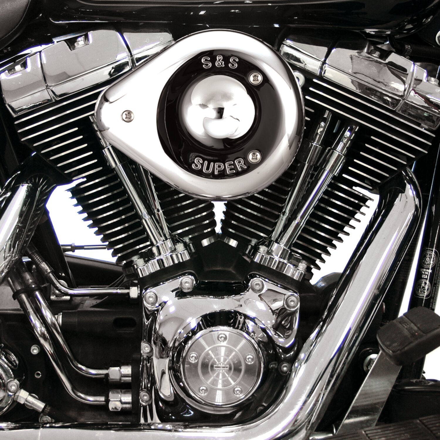 S&S, teardrop air cleaner assembly. Chrome