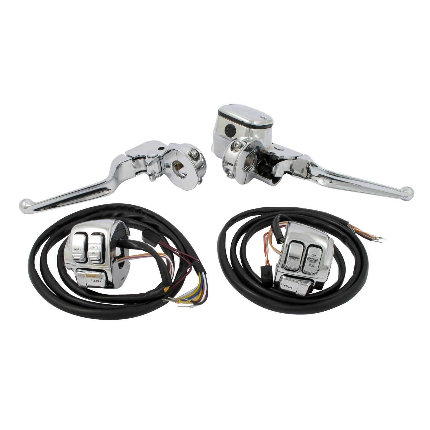 Handlebar control kit chrome 9/16" bore, Unpainted