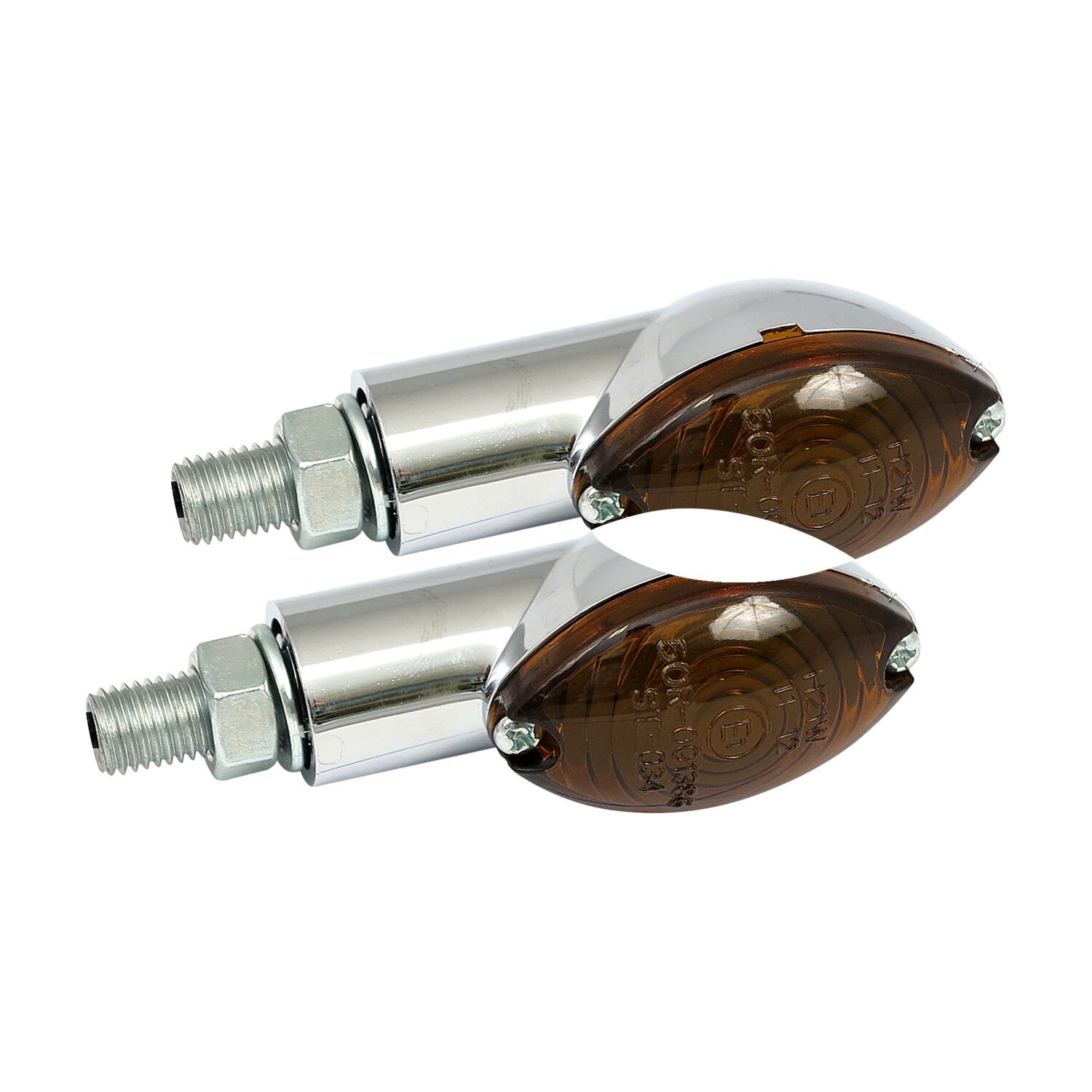 Cateye mini turn signals 20mm stem, chrome with dark lens, Orange