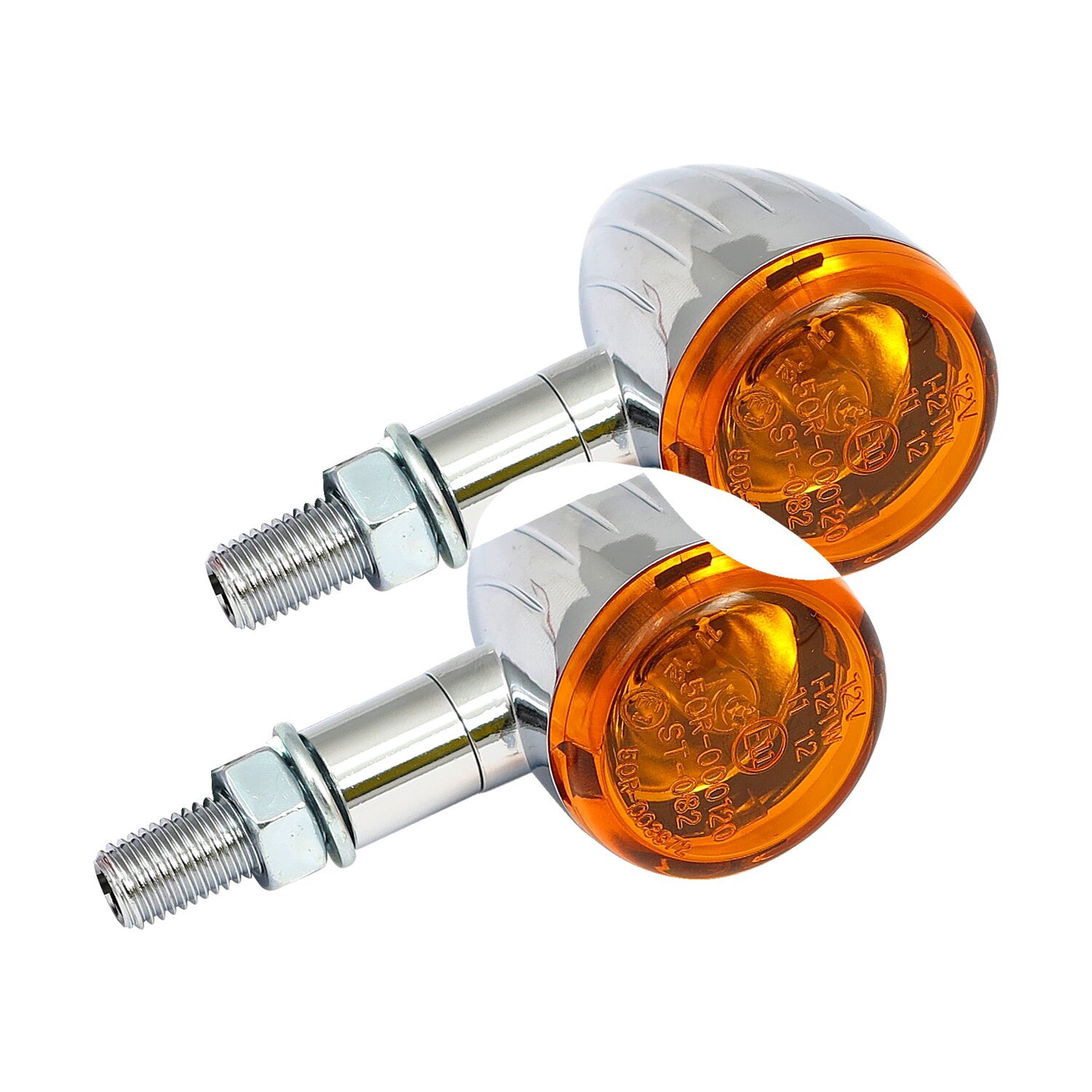 Mini bullet, halogen turn signals. Chrome, grooved