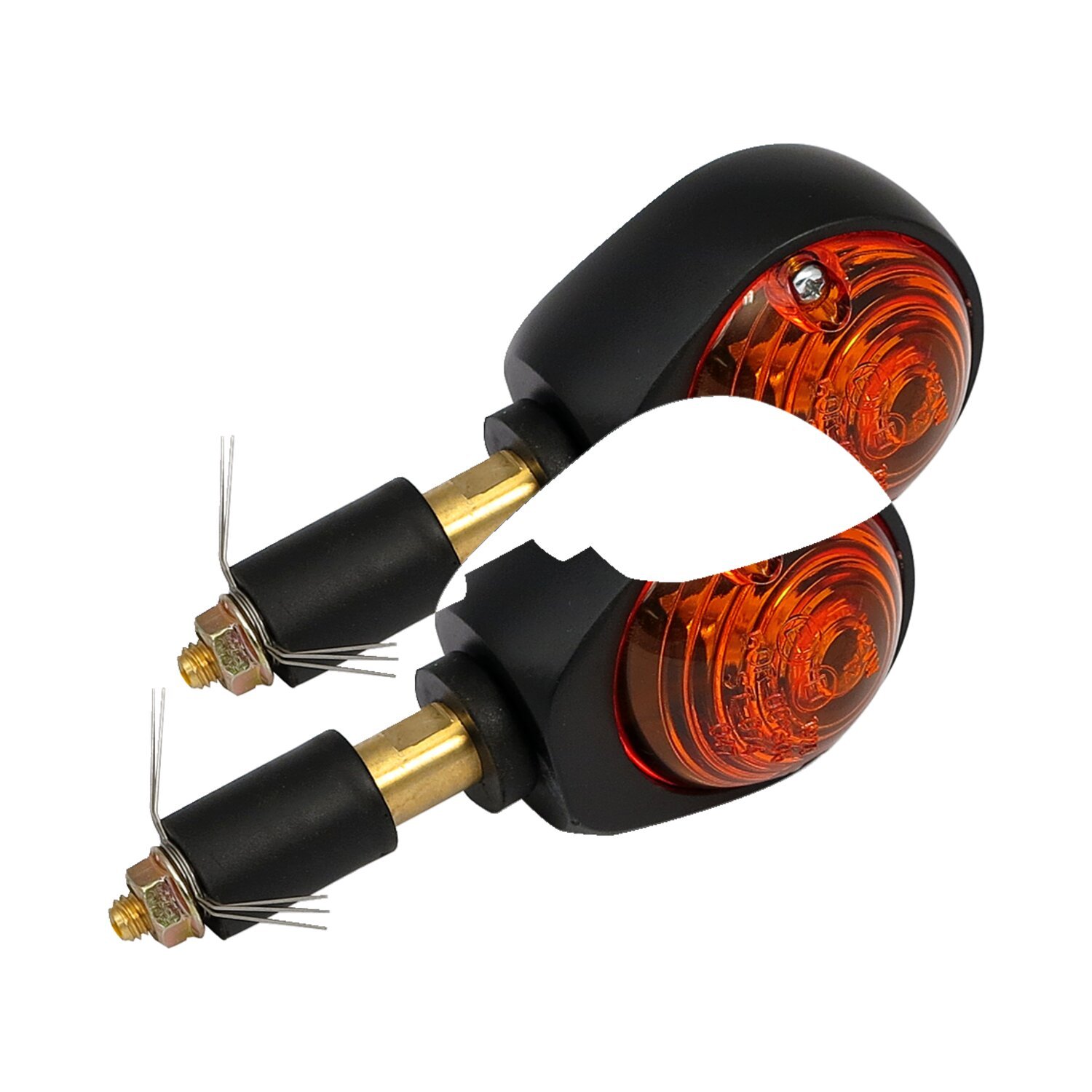 Full size bulls-eye, in-bar turn signals. Black. Amber lens