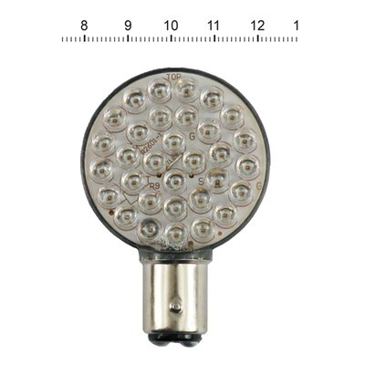 Dual filament. Replaces 1157 (dual filament with brake light) light bulbs. Built with 32 LEDs. Dimensions: diameter of round LED holder approx. 43mm.