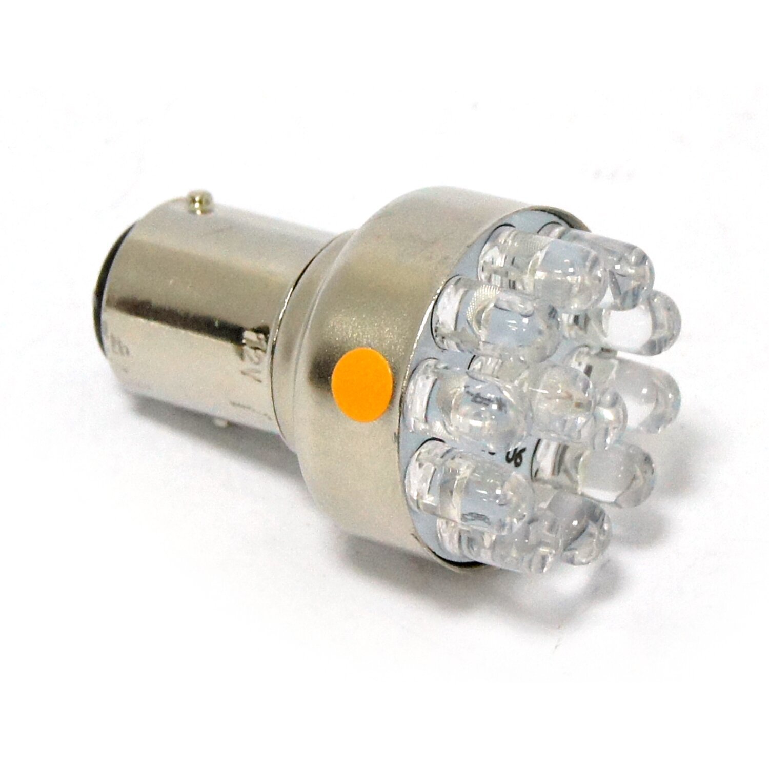 Turn signal LED bulb, BAY15D socket. Amber light emitting, Orange