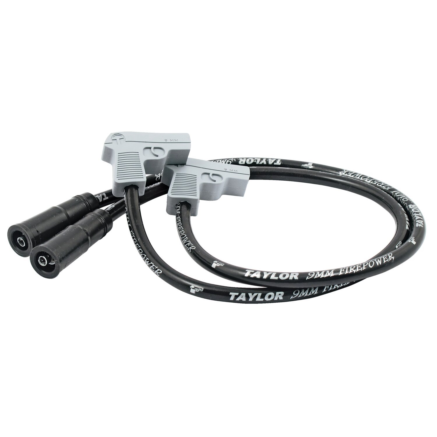 Taylor, 9mm Fire Power spark plug wire set. Black/silver