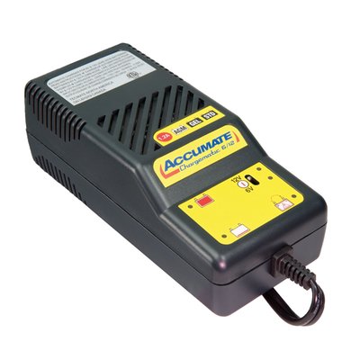 With EU wall plug. 4-step 6V/12V ChargeMatic Battery charger-maintainer. Will charge any 6V or 12V lead-acid battery, both starter and deep cycle. Temperature protected charger with IUoU 4-step charging program, including reversion from 'maintenance' float stage if high current is drawn during storage charging. Simply select 6 or 12 voltage, hook up the battery and this temperature compensated, 4-step charger will do the rest. 
- Charging Amps: 1.2A (temperature protected)
- 4-step. Bulk, Absorption, maintain & revert 
- Indoor (lowest temperature: -4°F / -20°C) 
- Low Volt Start of 2V for 6 or 12V batteries 
- For 6V & 12V Lead Acid, AGM, GEL lead-acid batteries, starter and deep cycle, up to 50Ah 
- EU 220-240V 50-60Hz  North America: 110-120V 50-60Hz.
- Standard case (vented) 
- Incl. 6ft / 180cm AC supply lead and 6ft / 180cm charge lead ending in SAE connector, a fused battery lead & standard battery clip set 
- No risk of overcharging 
- Sparks suppressed 
- Safe for long-term battery maintenance 
- Automatic shut-down if short-circuited or battery disconnected 
